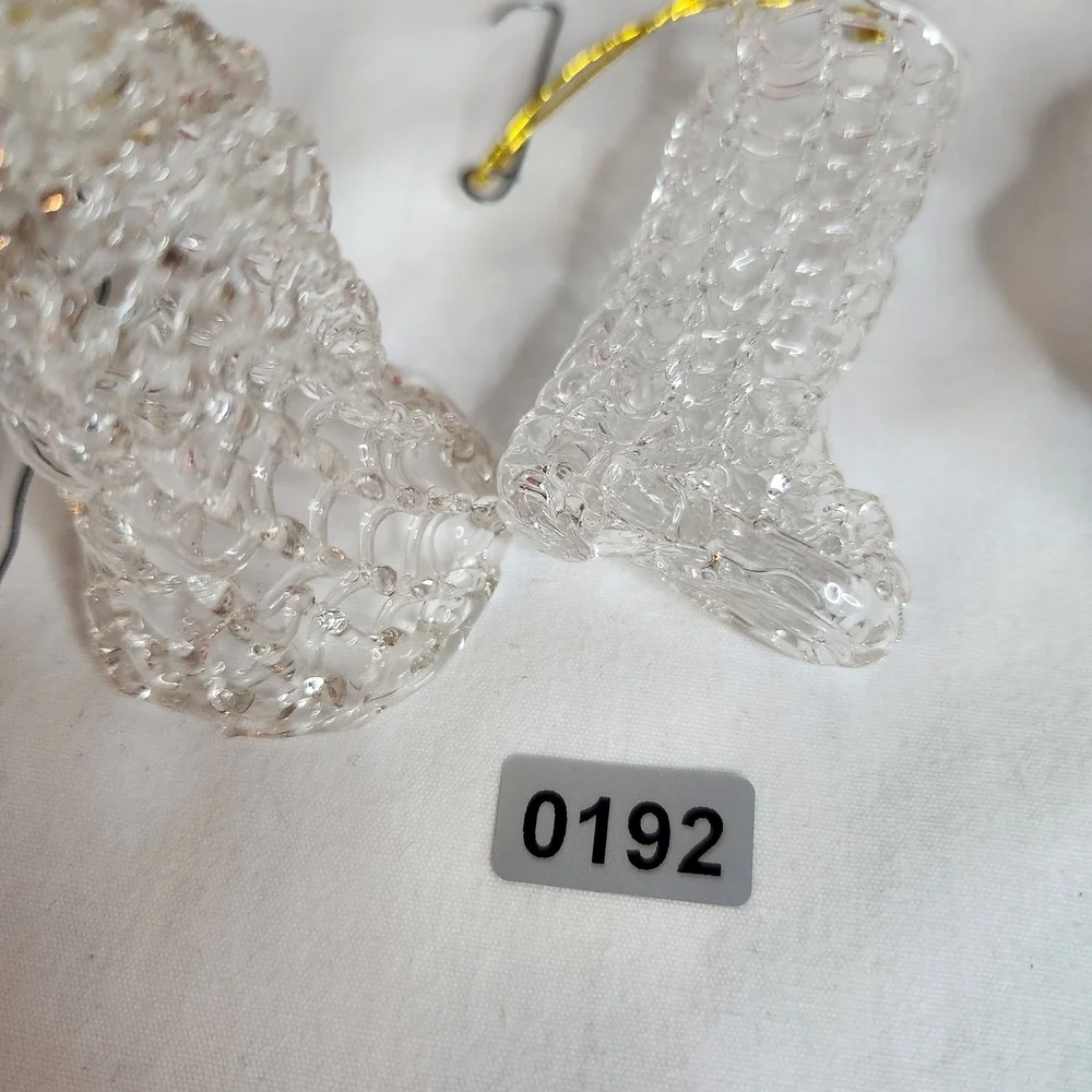 Vintage 4 Spun Glass Christmas Ornament Set. Heart, Sleigh, Stocking, Bell